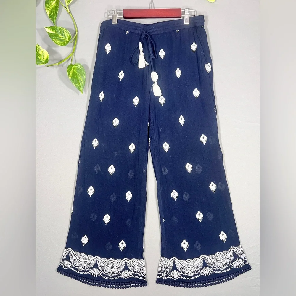 Sundance Giselle Dream Navy Blue Drawstring Pants with White Trim - Picture 2 of 6